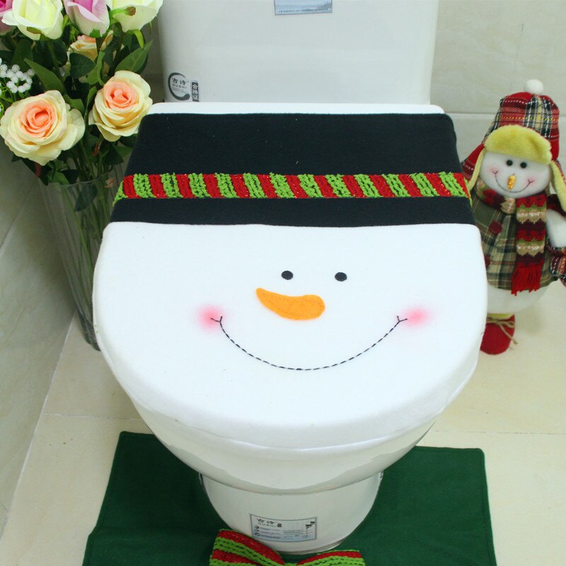 Jul toalettstol täcka snögubbe toalett lock täcka juldekorationer för hem xmas natal feliz navidad badrum dekoration