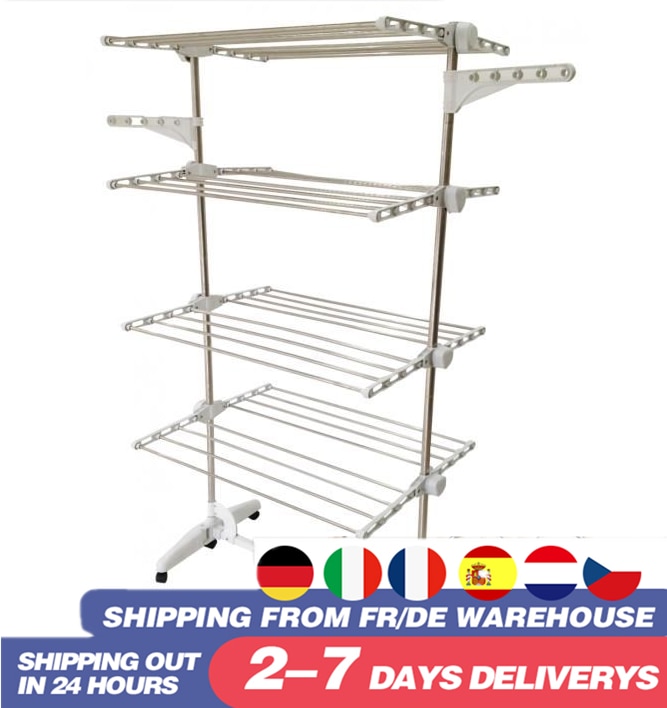 Multifunction 4 Tiers Adjustable Clothes Airer Stainless Laundry Rack Hanging Drying Folding Hanger For Clothes Space Saver HWC