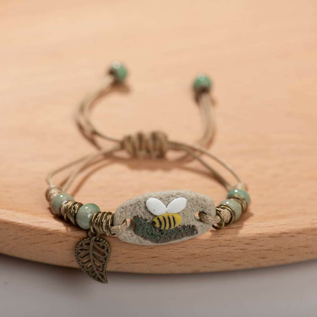 Forest Series Plant hand-kneaded Ceramic Adjustable DIY Bracelet For Women Jewelry #CZ501: SILVER PLATED