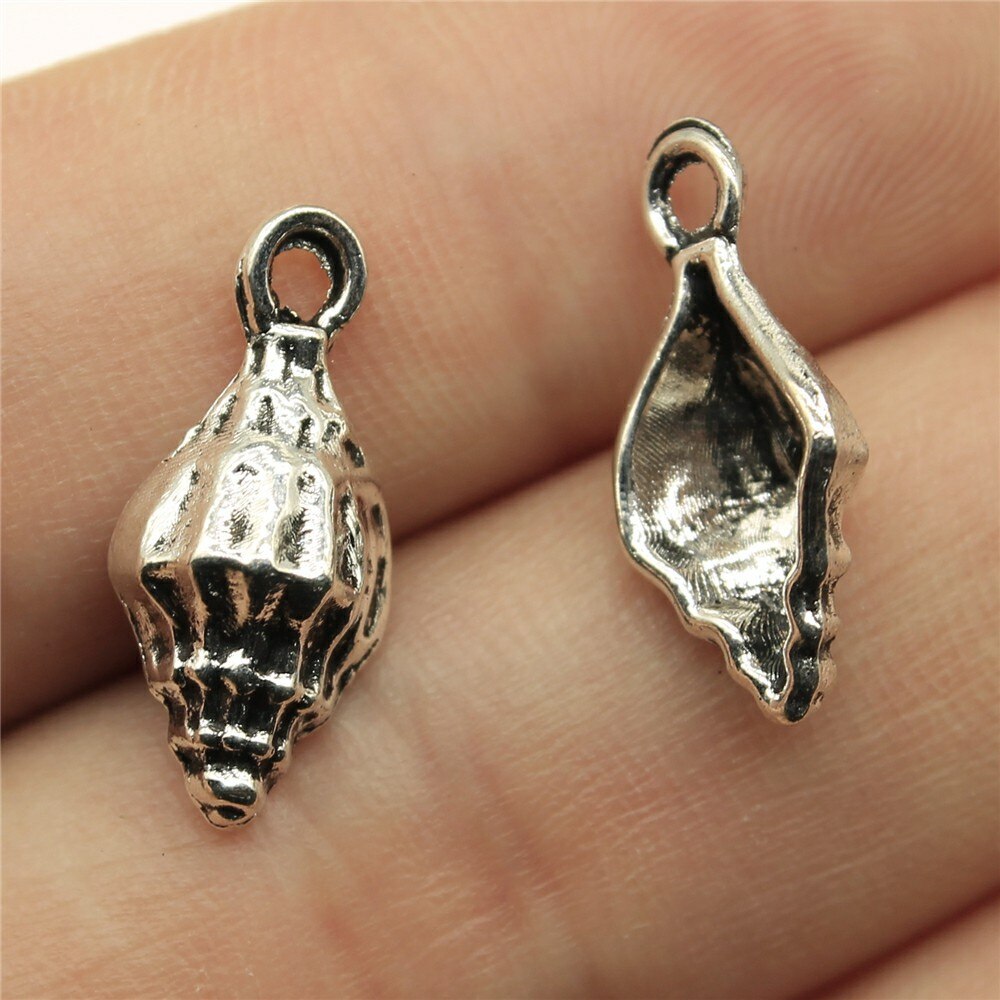 Abalorios de conchas y conchas de Color plateado antiguo, 20 piezas, para fabricación de joyas: 19x9mm-Silver