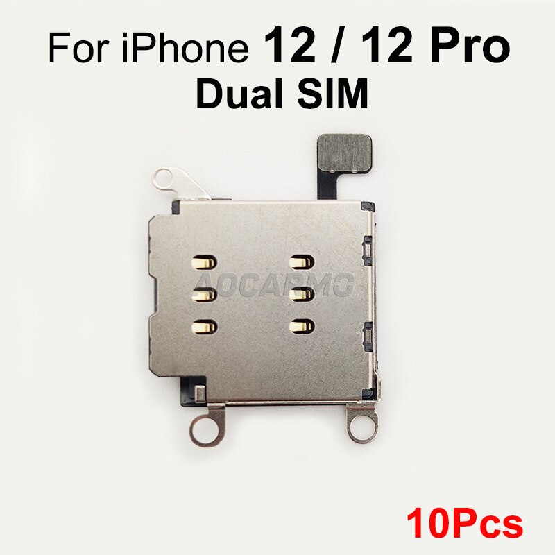 10 stück/lot einzel-/dual-sim-kartensteckplatz, lesegerät, halter, flexkabel, reparaturteile für iphone 12 / 12 pro,  / 12 pro max ,  / 12 mini: 12 12 pro dual