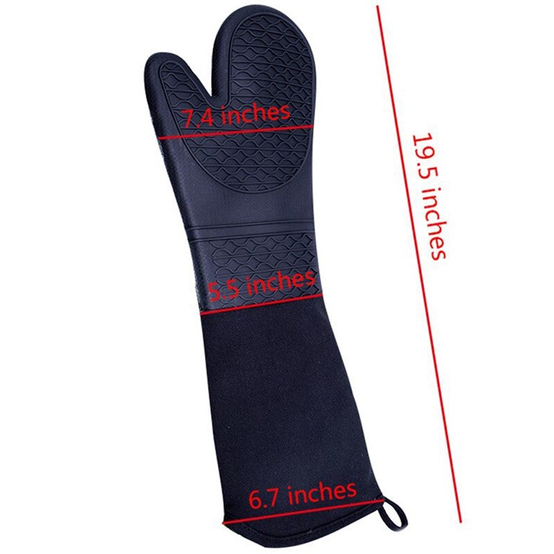 Extra Long Silicone Oven Mitts Heavy Duty Commercial Grade Oven Mitts Heat Resistant Bbq Gloves with Quilted Cotton Lining 2 Pac