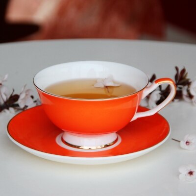 220ML, bunte knochen China kaffee tasse und untertasse einstellen, nespresso tasse einstellen, tazas Cafe termos kaffee becher, Cappuccino tasse einstellen: Orange