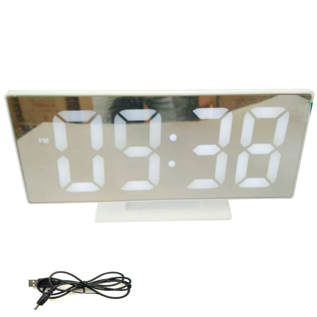 Multifunction Digital Alarm Clock LED Mirror Electronic Clocks Large LCD Display Digital Table Clock with Temperature Calendar: White and White