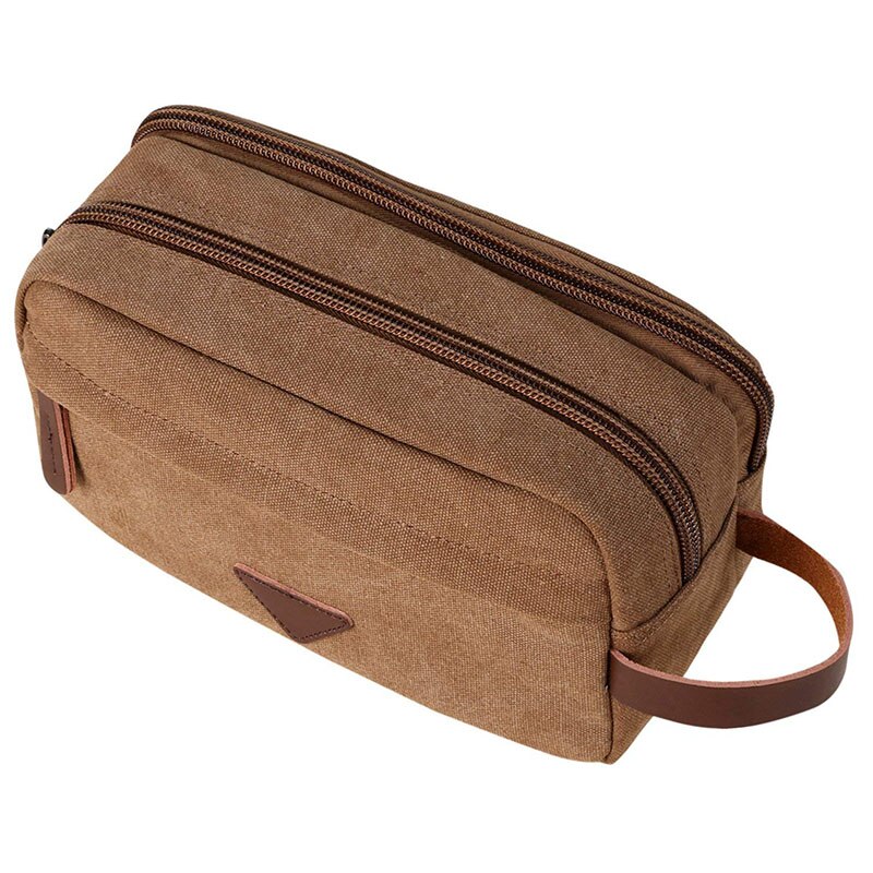 Men Handbag Toiletry Kit Cosmetic Organizer Bag Canvas Travel Waterproof Wash Bag Female Makeup Box Women Make Up Beauty Case: coffee