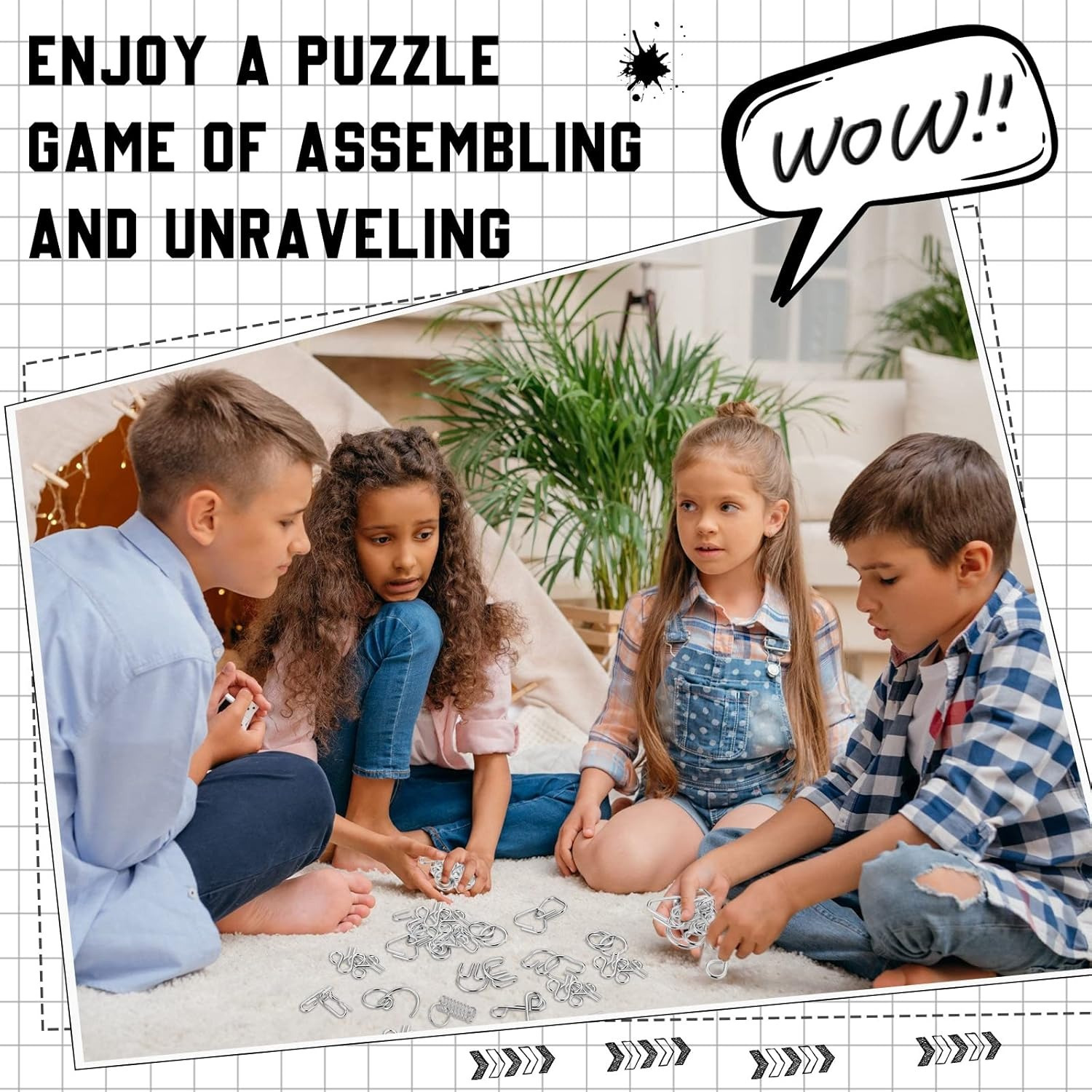 Metal Wire Puzzle Set,Brain Teaser IQ Test Disentanglemen Iron Link Unlock Interlock Game Chinese Ring Magic Trick Toy