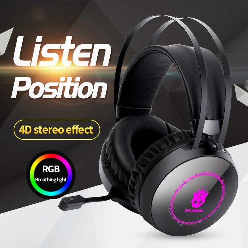 7.1 Stereo LED Gaming Headset For Laptop, Over Ear Wired Gamer Headphone with Microphone PC Computer Phone Tablet Helmet