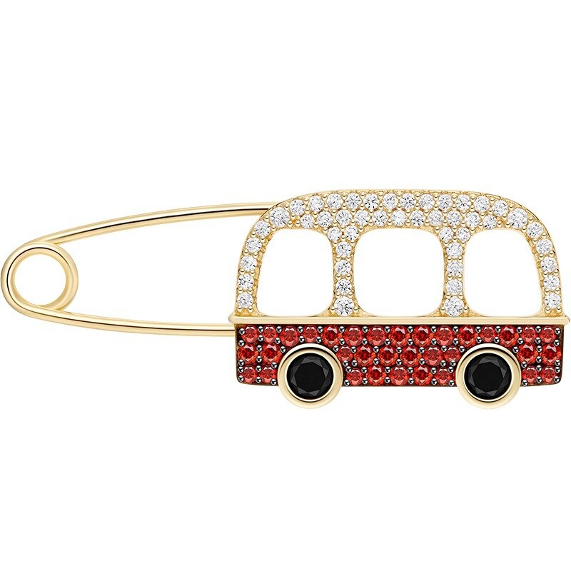 Cute 925 Sterling Silver Bus Car Brooch With Blue AAA Zircon Sweetie Van Food Travel Brooch Pin Women Girl Party Pin Jewelry: Bus