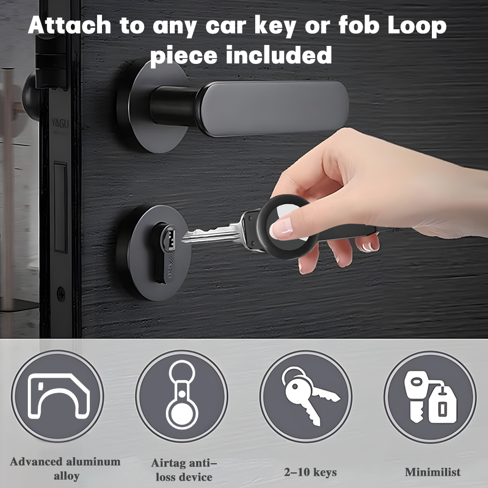 Key Organizer, Compact Keyholder, Anti-Lost Metal Keychain with Airtag Case, Compatible with Apple AirTag Finder Tracker, Alumin