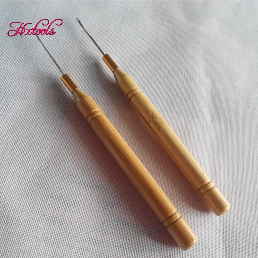 Agujas de gancho para el pelo, accesorio con mango de madera para extensiones de cabello, Micro anillo, herramientas de extensión de cabello, 100 piezas
