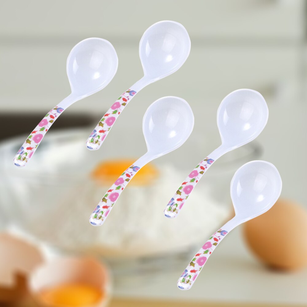 5 Pcs Soup Spoons Imitation Ceramic Long Handle Plastic Large Kitchen Ladles Soup Scoops for Eating Porridge Soup