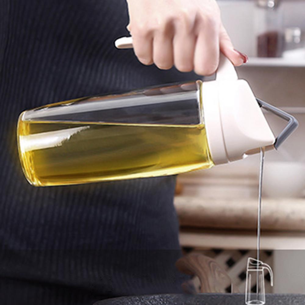Leakproof Glass Oil Bottle Can Automatic Opening Seasoning Dispenser with Handle
