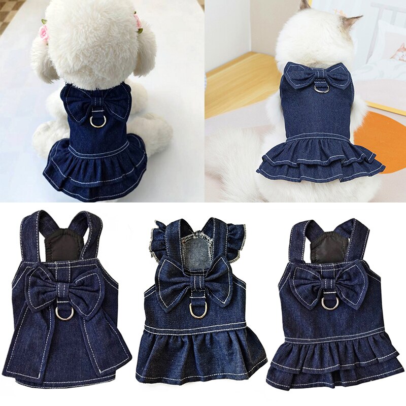 Huisdier Kleding Kleine Hond Jurk Strik Leuke Denim Rok Comfortabele Zachte Handelbaar Jas Mode Mooie Vest Chihuahua Yorkshire