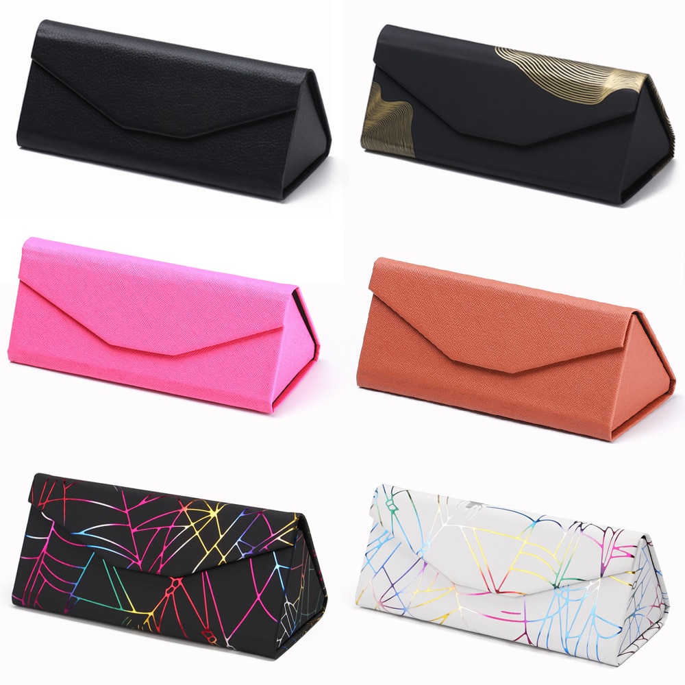 Neue Heiße Dreieck Gläser Kasten Süssigkeit Farbe Klapp Sonnenbrille fallen PU Wasserdichte Starke Magnet Brillen Schutz Organizer