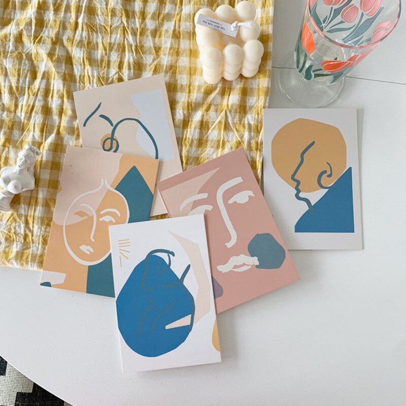 5pcs Abstrct Art Decoration Card Morandi Color Postcard Small Painting Poster DIY Room Wall Sticker Photo Props Stationery