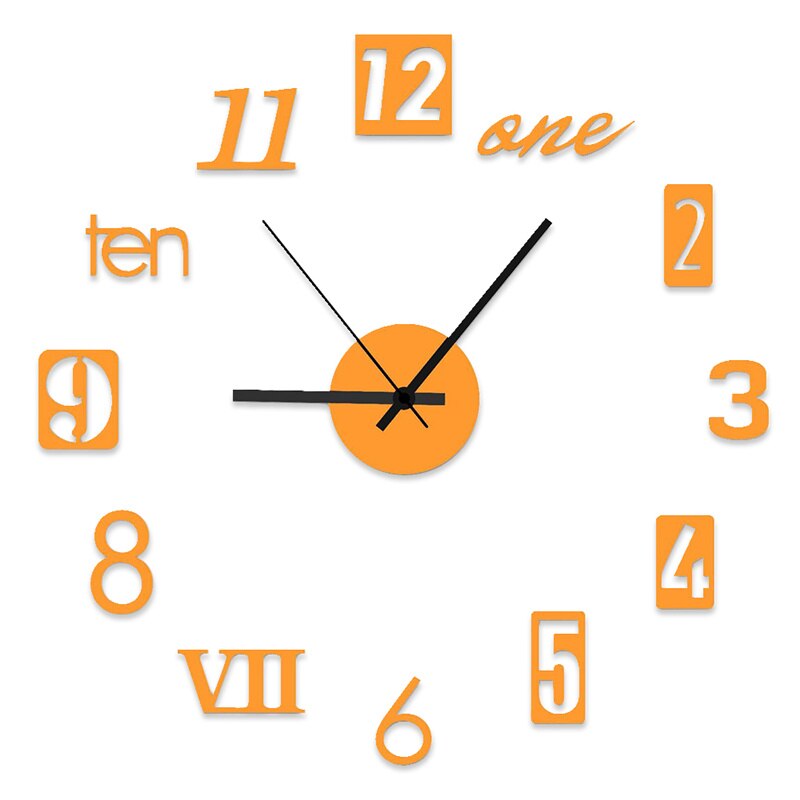 Mini 3D Acrylic Wall Clock Self Adhesive Wall Clock Silent Clock DIY Mirror Stickers Hanging Watch Background Wall Home Decor: B-Gold