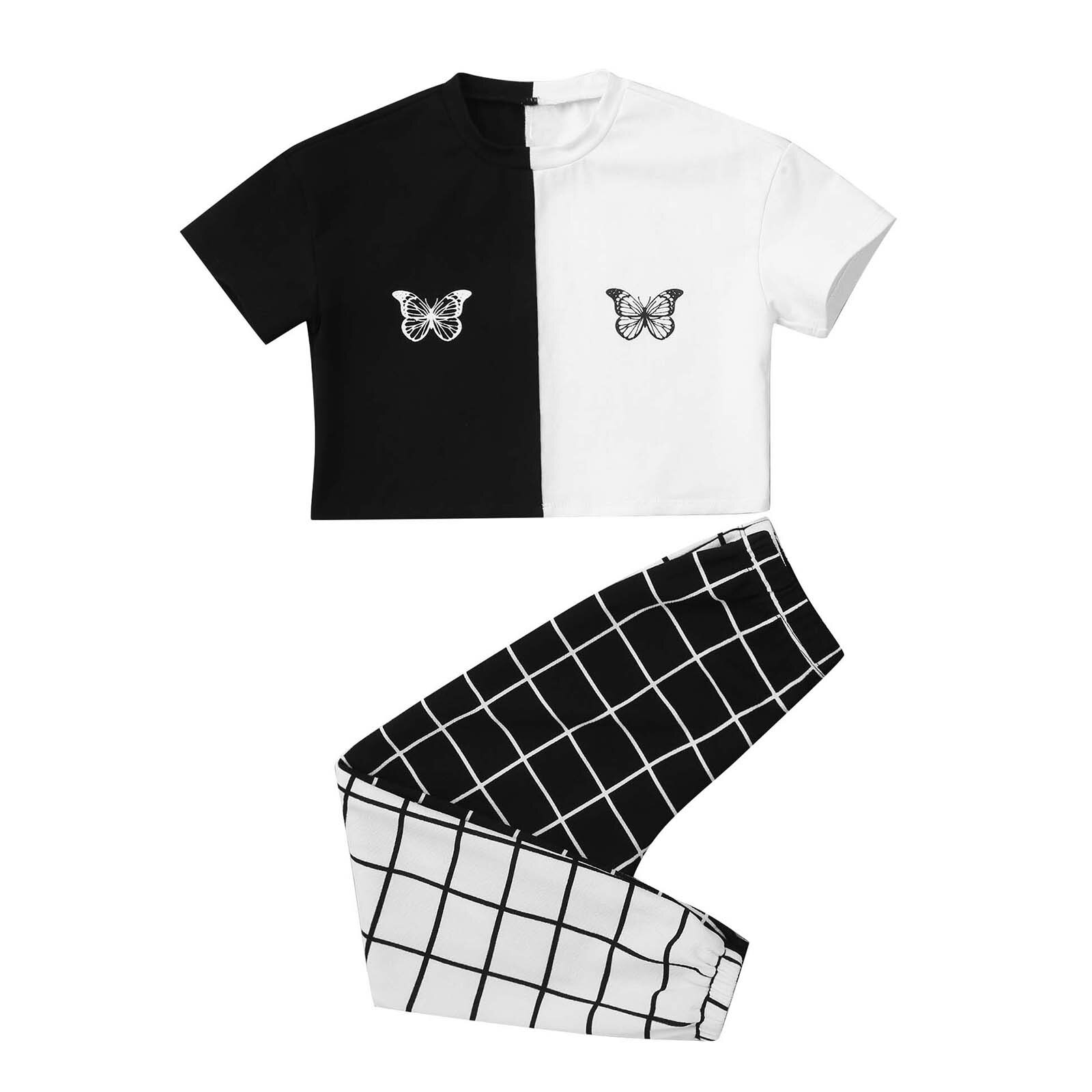 OLMRJKD Kid Toddler Girl Clothes Outfits Short Sleeve Butterfly Top Flared Leg Pants Summer Clothing Set