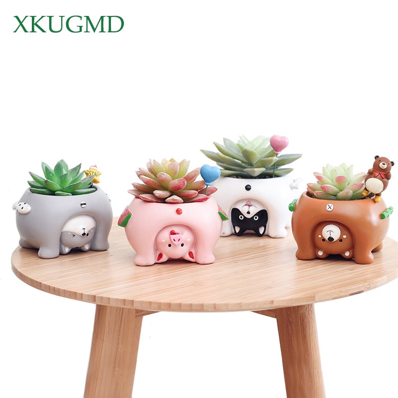 Sarjakuva luonnonhartsi kukkaruukku nverted eläinten lihakasvi kukkaruukku maljakko söpö puutarha kotitoimiston koristelu