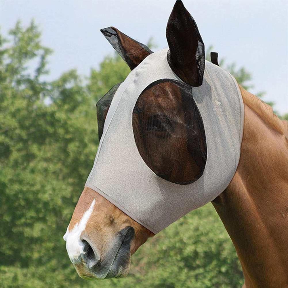 Anti-Fly Mesh Equine Mask Riding Breathable Horse Ear Mask Cover Covered Goggles Fly Ears Head Cover Speed Stretch with Hor N1F0