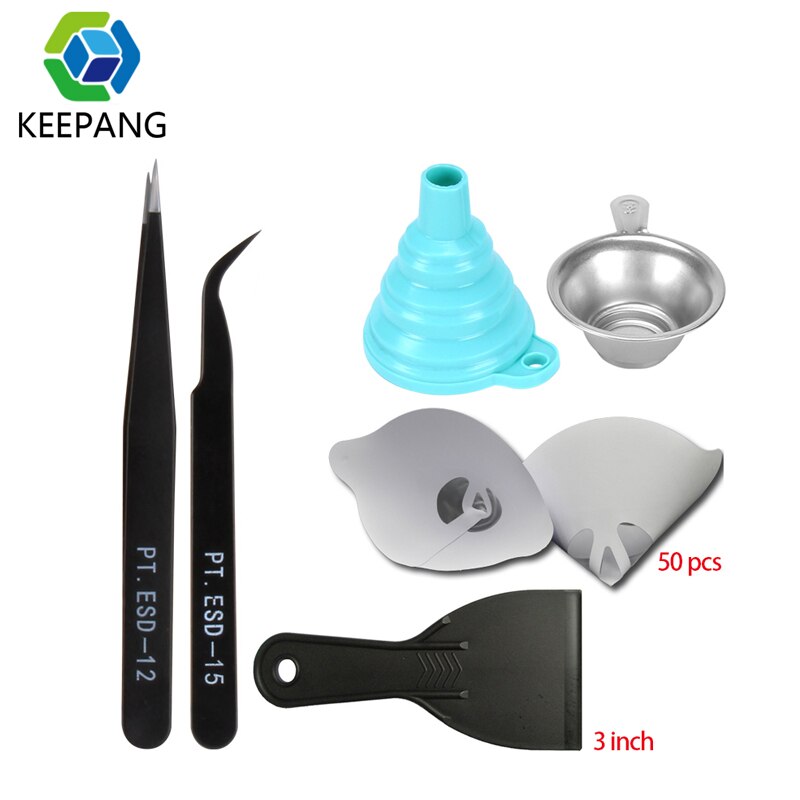 Entonnoir en papier SLA, tasse à filtre en résine UV, pincettes en silicone, pelle d&#39;outil spéciale pour imprimante 3D SLA, 50 pièces