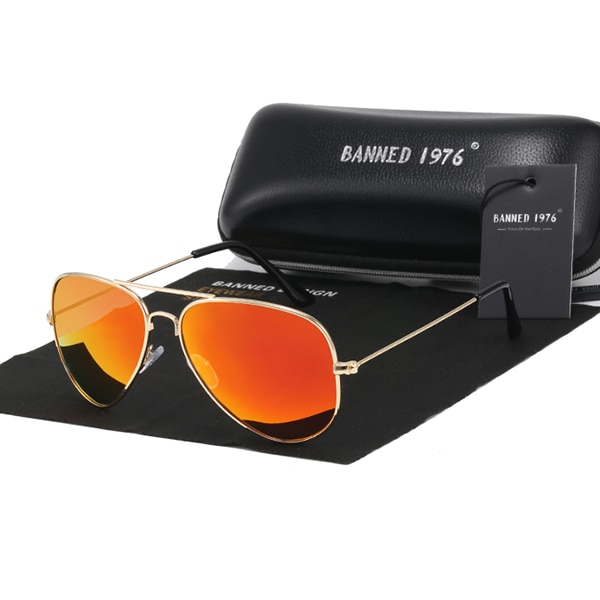 VERBODEN 1976 classic HD gepolariseerde metalen frame zonnebril klassieke vrouwen mannen feminin óculos vintage bril: orange A2