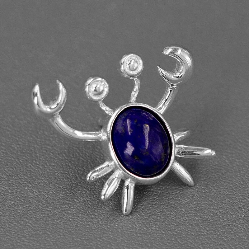 INATURE Natural Lapis Lazuli Funny Crab Brooch 925 Sterling Silver Animal Jewelry Brooches for Women