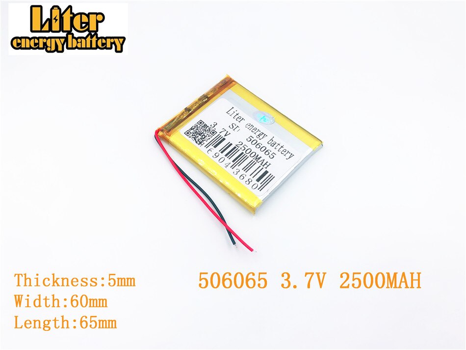 Liter energie batterij 3.7 V 2500 mAh 506065 plug Lithium Polymer Oplaadbare Batterij Voor MP3 MP4 MP5 Lithium polymeer batterij