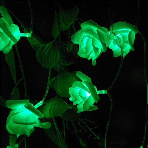 YIYANG 2M Wedding Decoration Rose Flower LED Bouquet String Lights Battery Rosa Christmas Festival Party Garden Bedroom Lumiere: Green