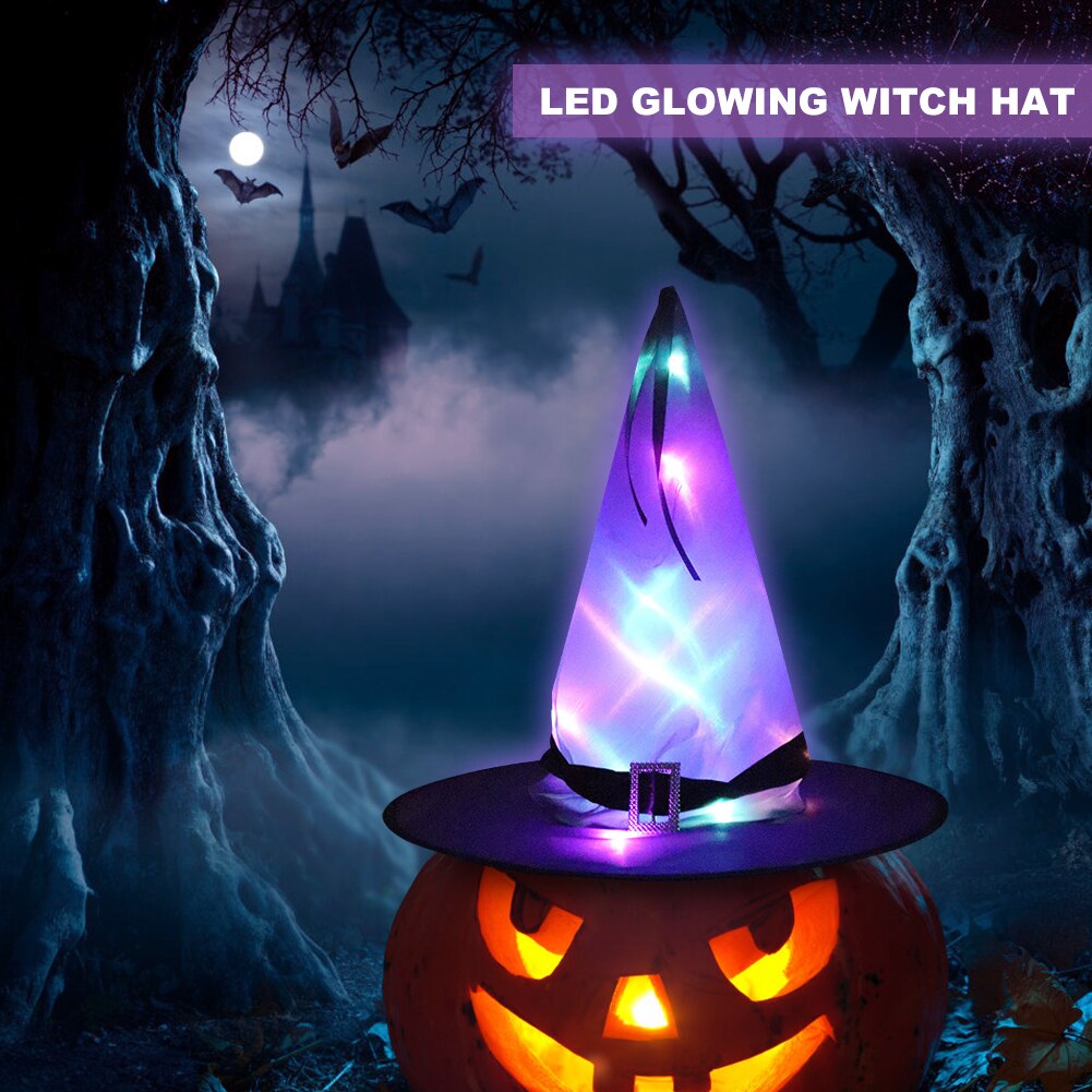Halloween LED chapeau lumineux fête décoratif brillant sorcière chapeau enfants