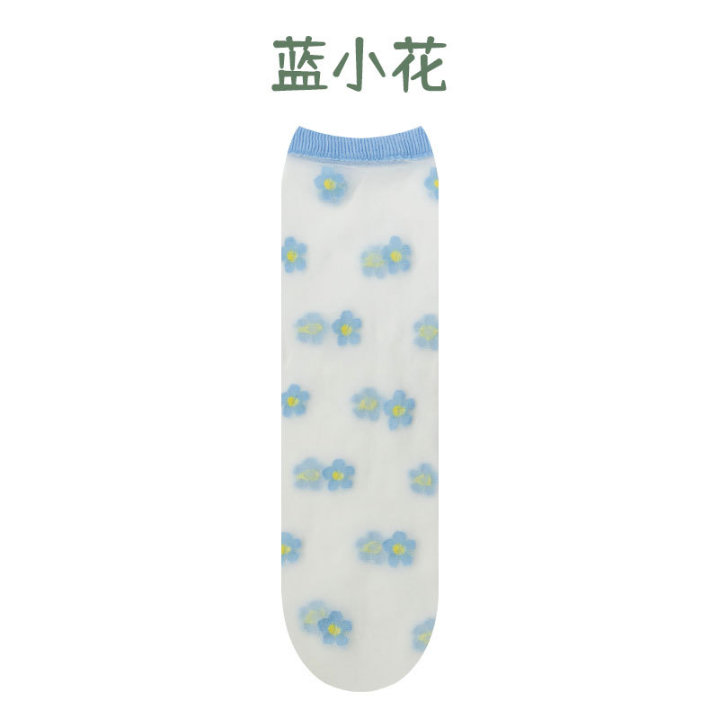 Calzini di cristallo del fumetto del bambino estate trasparente embroidory ragazzi ragazze calzini resistenti all'usura carino ultra-sottile bambino bambini kawaii calzino: Cielo Blu