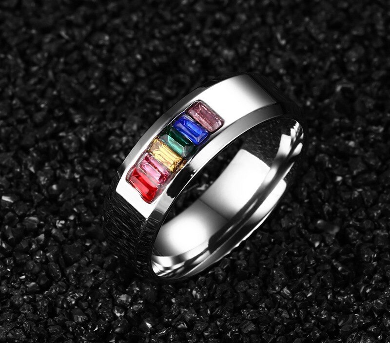 Vnox Crystal Ring voor Vrouwen 316l Rvs Vrouwelijke Regenboog Kleur Steen Ring