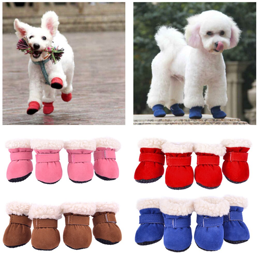 4Pcs Winter Pet Dog Shoes Anti-slip Snow Boots Thick Warm Cat Puppy Shoes Socks Boots for Chihuahua Yorkshire