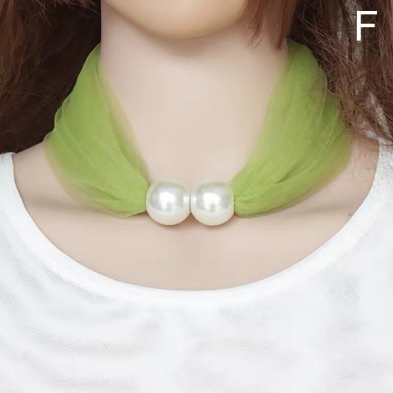 Lace Pearls Ring Scarf Ladies Korean Style Simple Mother's Day Pure Color Temperament 80*70CM Soft Spring Summer Scarf: F