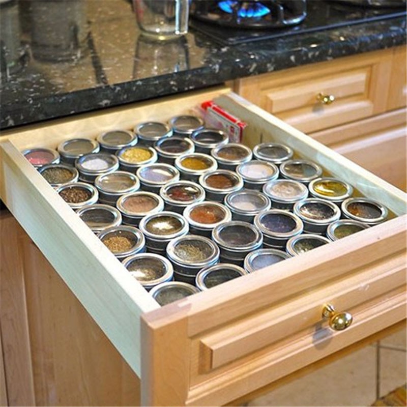 Latas de acero inoxidable para especias, tarros magnéticos para especias, estante montado en la pared, contenedores de especias, 6 uds.