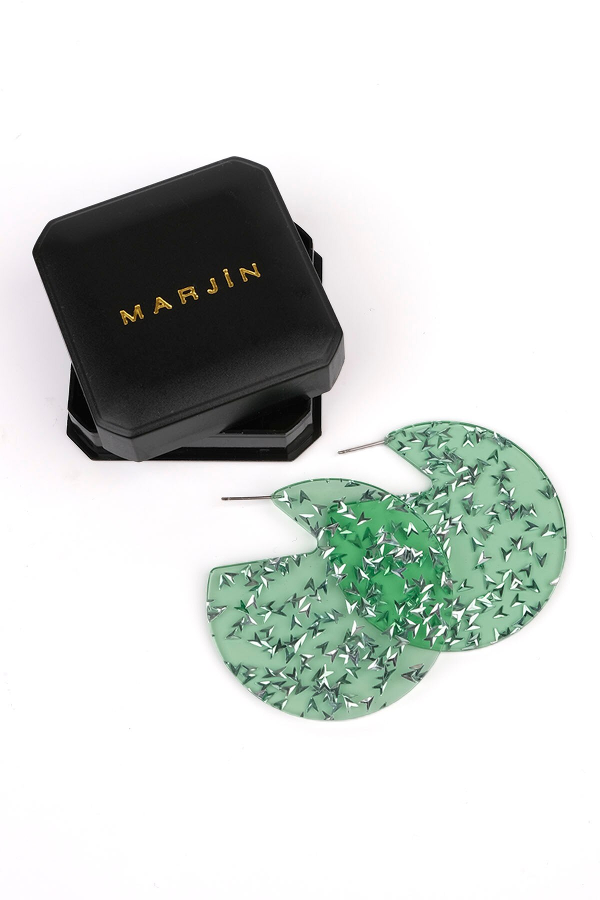 Marjin Vrouwen Groene Kleur Glitter Grof Oorbellen