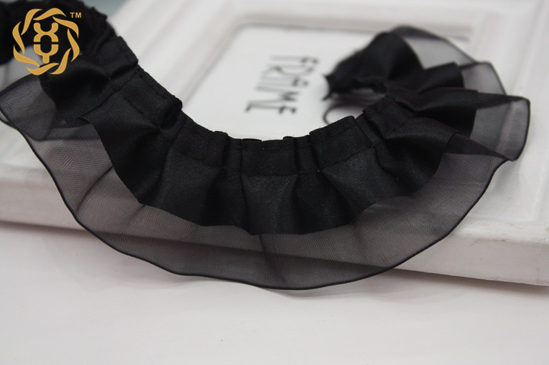 5.5 Yards (5 Meter) double Layer Ruches Eenzijdige Organza Tulle Satin Lint Trim 40Mm Naaien Wedding Craft Diy: Black / L