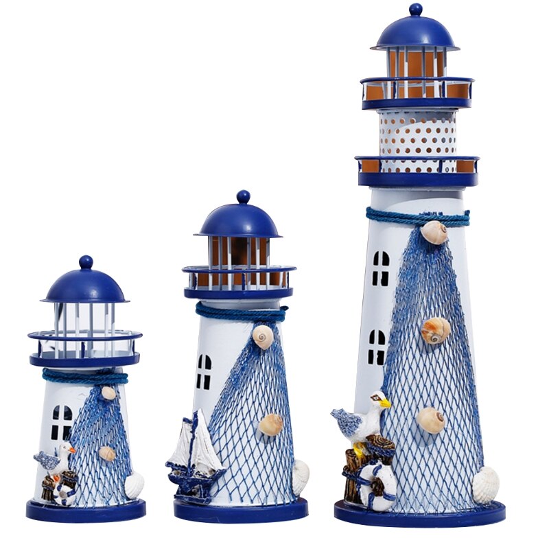J2FA Retro lighthouse candlestick Mediterranean Candle Holders Style Wrought Iron nostalgic Bar Home decoration