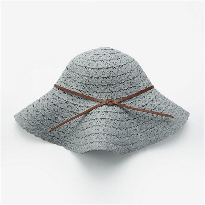 Women Summer Big Wide Brim Straw Bucket Hat Beach Sun Foldable Bow Cap: 6