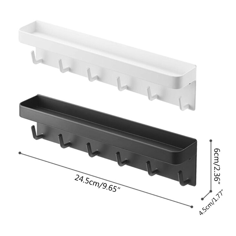 Vægmonteret magnetisk nøgle postholder rack organizer hylde med 6 kroge bakke til engryway gang køkken boligindretning