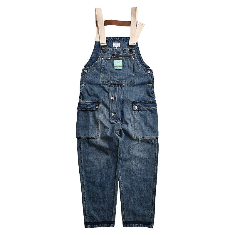 Man Harajuku Hip Hop Denim Bib Overalls Loose Fit Workwear Cargo Jeans Jumpsuits With Multi Pockets Suspender Pants