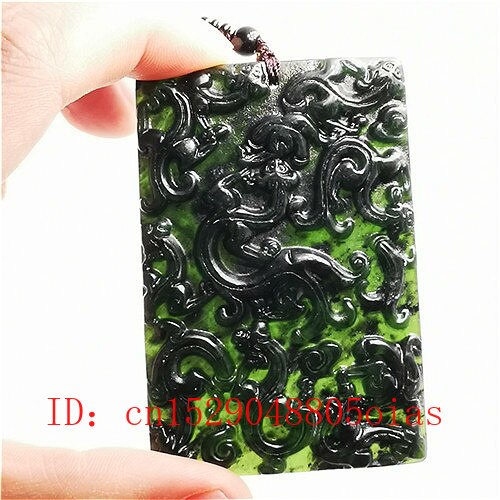 Natuurlijke Zwart Groen Jade Negen Draak Hanger Ketting Obsidiaan Charm Sieraden Accessoires Hand-Gesneden Amulet Voor Vrouwen