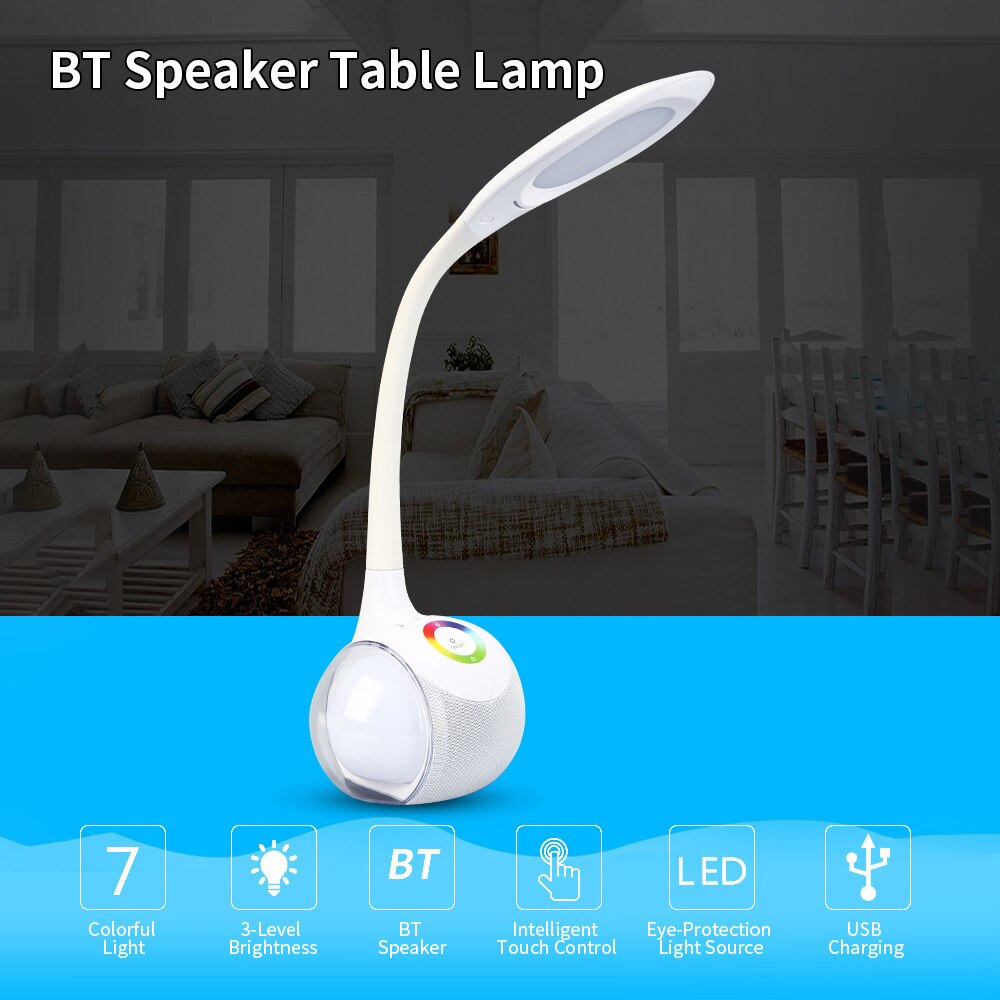 Speaker Smart Adjustable Desk LED Lamp BL-052 BT Wireless Touch Control HD Music Speakers 3-Level Brightness USB Charge Lamp