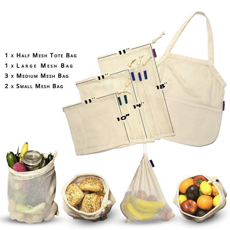 Reusable Produce Bags Organic Cotton Mesh Produce Bags Double-Stitched Seam Eco-friendly Zero Waste Grocery Shopping Bag Fruits