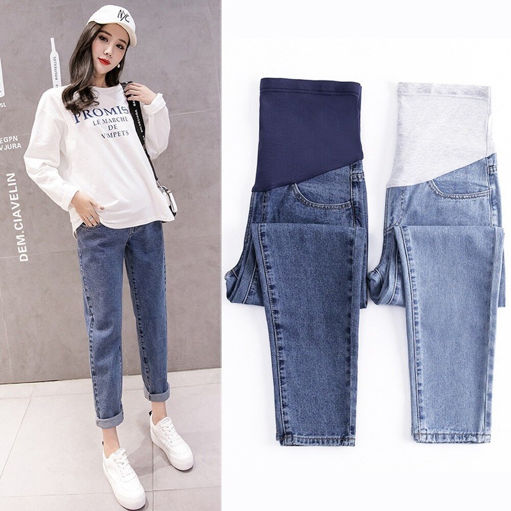 Schwangerschaft Bauch Hosen Freund-Jeans Mutterschaft Hosen Für Schwangere Frauen Kleidung Hohe Taille Schlauch verlieren Denim Jeans