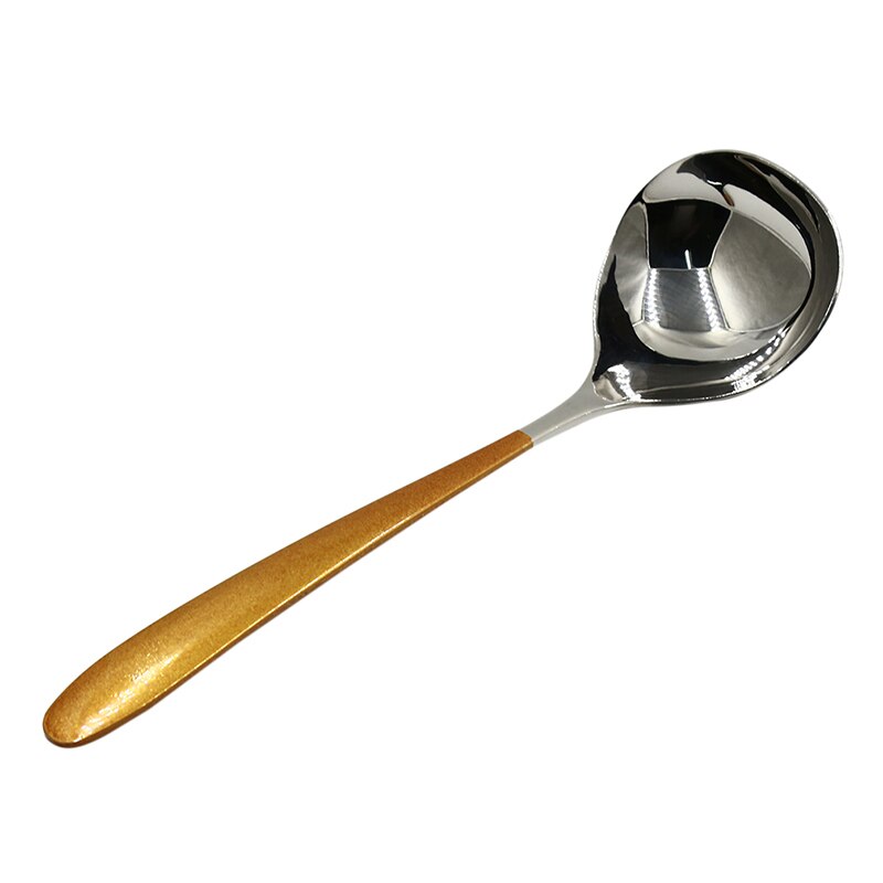 Cucharón de mango largo de acero inoxidable grueso, 1 Uds., cucharón grande, útil para cocina, utensilio, cuchara para sopa: golden