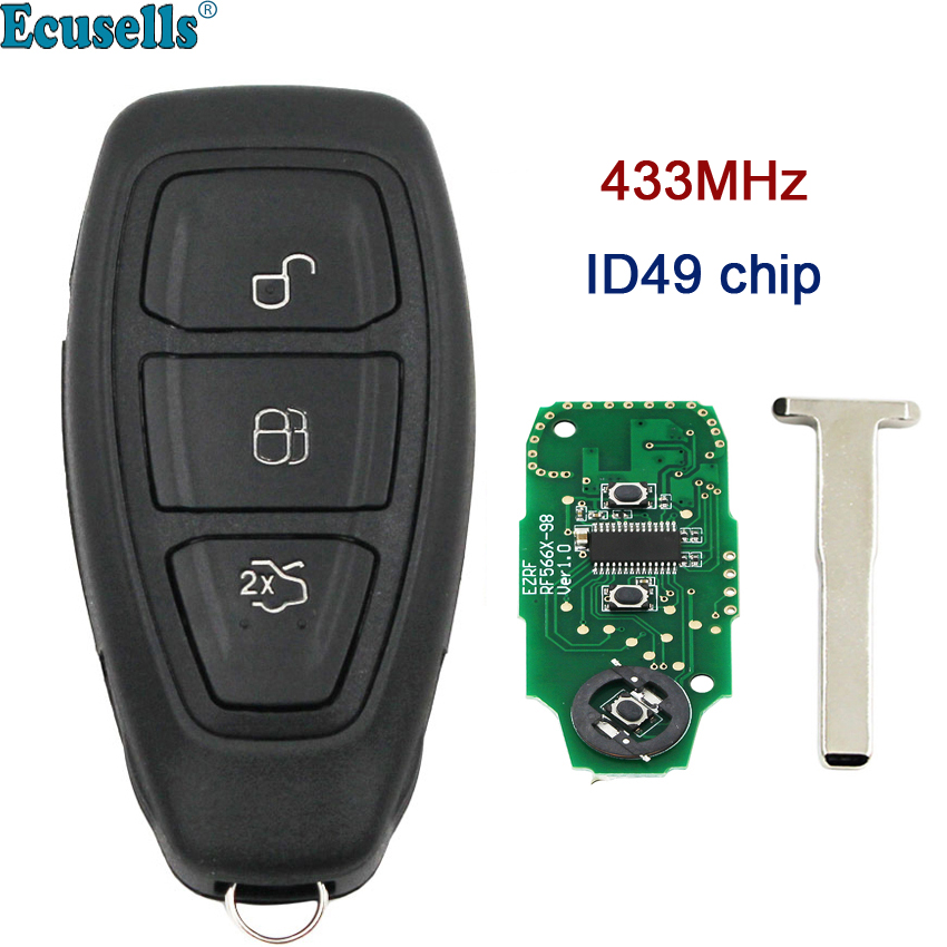 Intelligent full smart 3 buttons Remote Key fob 433MHz with ID49 Chip for Ford Kuga Fiesta + with Emergency Key KR5876268