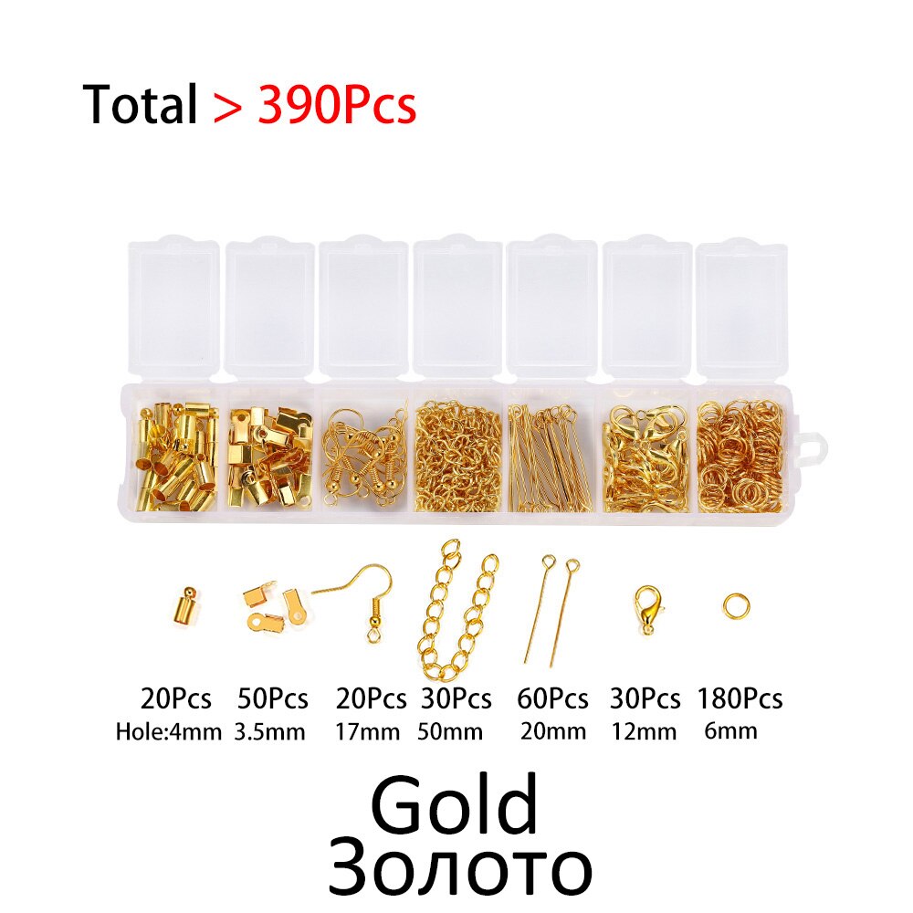 390Pcs Jewelry Making Set Jump Rings Lobster Clasp Ear Hook Pins Chain For DIY Jewelry Making Kit Finding Accessories Supplies