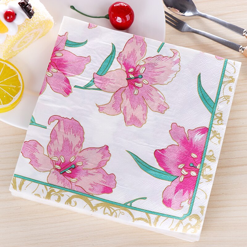33x33cm 20 hojas de papel rosa con flores servilletas para decoupage tejidos de decorativos de flores vajilla desechable para fiestas de bodas: 02