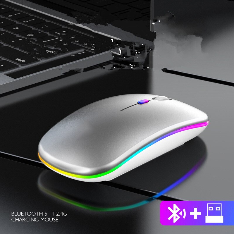 Bluetooth Wireless With USB Rechargeable RGB Mouse BT5.2 For Laptop Computer PC Macbook Gaming Mouse 2.4GHz 1600DPI