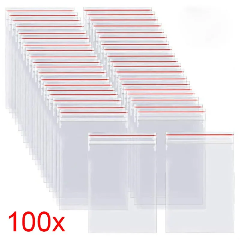 100 Stück/Packung, selbstklebende, durchsichtige Polybeutel aus Kunststoff, wiederverschließbare Zip-Beutel, Lebensmittelaufbewahrungspaket, wiederverschließbarer Vakuum-Frischbeutel